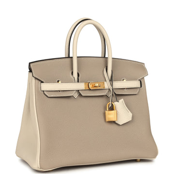 Hermes SpSSial Order (HSS) Birkin 25 Gris Tourterelle and Craie Togo Brushed Gold Hardware