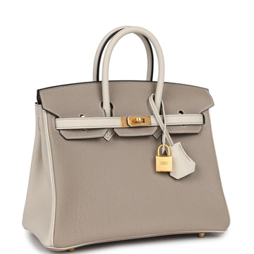Hermes SpESial Order (HES) Birkin 25 Gris Tourterelle and Craie Togo Brushed Gold Hardware