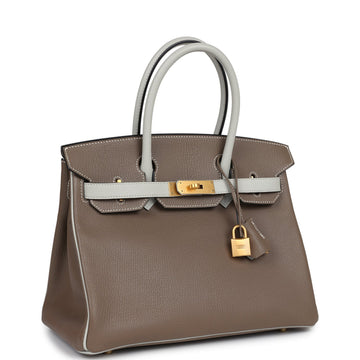 Hermes SpESial Order (HES) Birkin 30 Etoupe and Gris Perle Chevre Brushed Gold Hardware