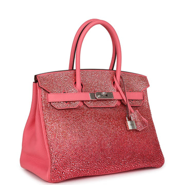 Custom Ombre SwaroESki Crystal Hermes Birkin 30 Rose Azalee Clemence Palladium Hardware