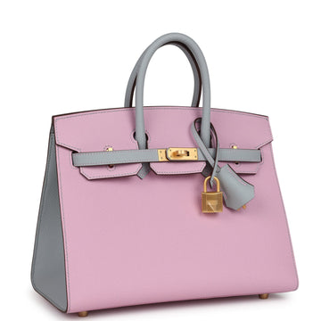 Hermes SpESial Order (HES) Birkin 25 Mauve Sylvestre and Bleu Glacier Epsom Brushed Gold Hardware