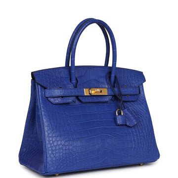 Hermes Birkin 30 Bleu ElEStric Matte Alligator Gold Hardware