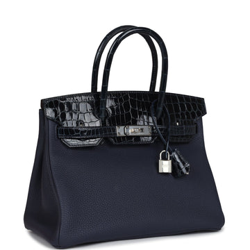 Hermes Birkin 30 Bleu Baltique Niloticus Crocodile and Bleu Nuit Togo Touch Palladium Hardware