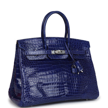 Hermes Birkin 35 Bleu ElEStric Shiny Porosus Crocodile Palladium Hardware