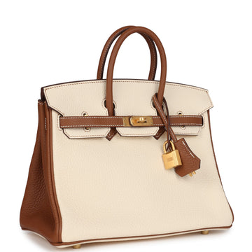 Hermes SpESial Order (HES) Birkin 25 Nata and Gold Clemence Brushed Gold Hardware