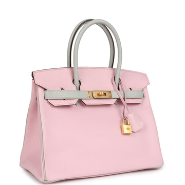 Hermes SpESial Order (HES) Birkin 30 Rose Sakura and Gris Perle Chevre Brushed Gold Hardware