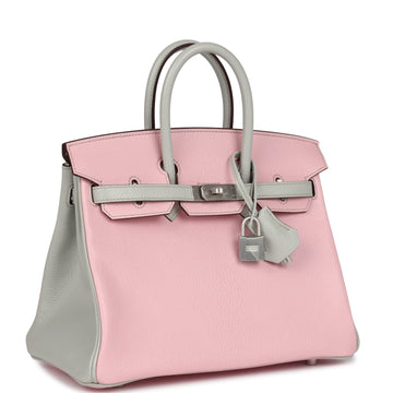 Hermes SpESial Order (HES) Birkin 25 Rose Sakura and Gris Perle Chevre Mysore Brushed Palladium Hardware
