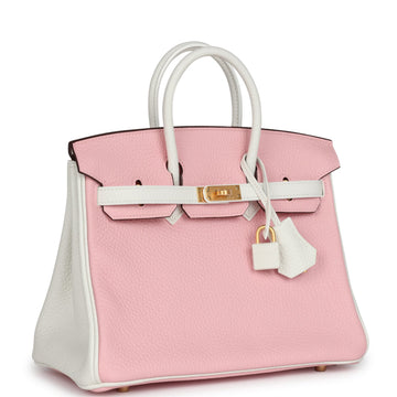 Hermes SpESial Order (HES) Birkin 25 Rose Sakura and White Clemence Brushed Gold Hardware