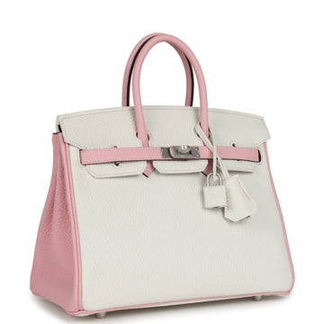 Hermes SpESial Order (HES) Birkin 25 Rose Sakura and White Clemence Brushed Palladium Hardware