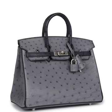 Hermes SpESial Order (HES) Birkin 25 Gris Agate and Bleu Indigo Ostrich Brushed Palladium Hardware