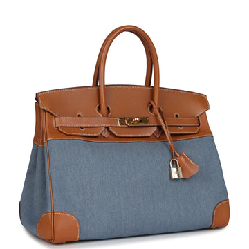 Hermes Birkin 35 Blue Denim and Gold Gulliver Gold Hardware