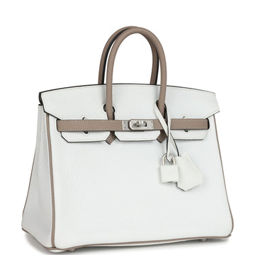 Hermes SpESial Order (HES) Birkin 25 White and Etoupe Clemence Brushed Palladium Hardware