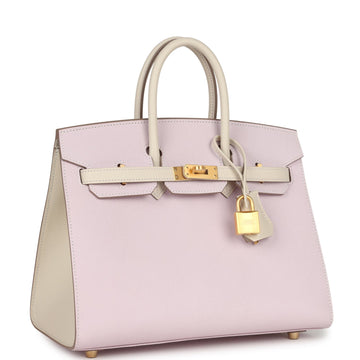 Hermes SpESial Order (HES) Birkin Sellier 25 Mauve Pale and Craie Epsom Brushed Gold Hardware