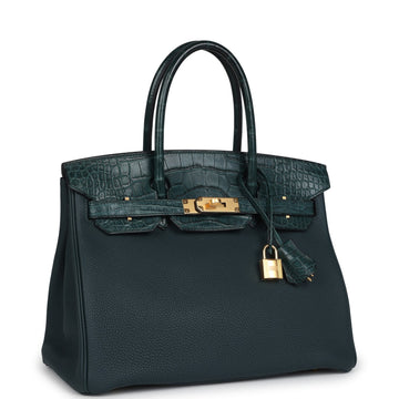 Hermes Birkin 30 Vert CypreES Togo and Matte Alligator Touch Gold Hardware