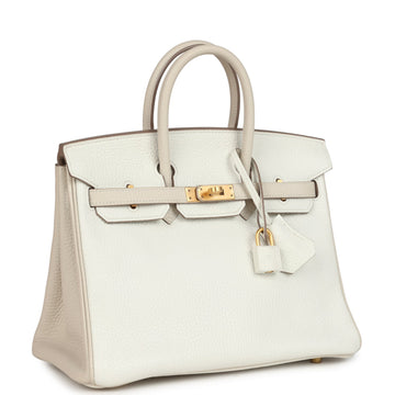 Hermes SpESial Order (HES) Birkin 25 White and Trench Togo Brushed Gold Hardware