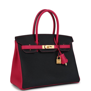 Hermes SpESial Order (HES) Birkin 30 Black and Rose Mexico Togo Brushed Gold Hardware