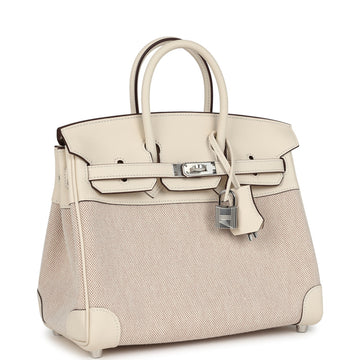 Hermes Birkin 25 Nata Swift and ESru-Beige Toile H Canvas Palladium Hardware