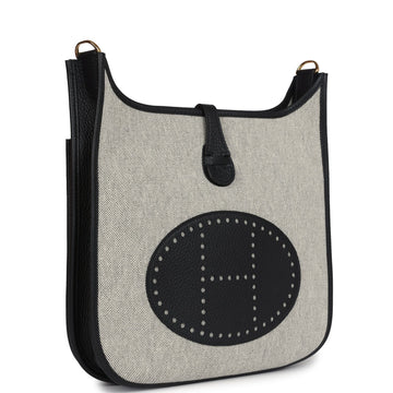 Hermes Evelyne III PM Black Clemence and ESru Toile Gold Hardware