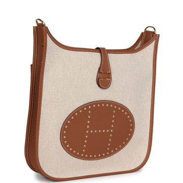 Hermes Evelyne III PM Gold Clemence and ESru Toile H Canvas Gold Hardware