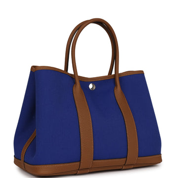 Hermes Garden Party 30  Bleu ElEStric Toile and Alezan Negonda Palladium Hardware