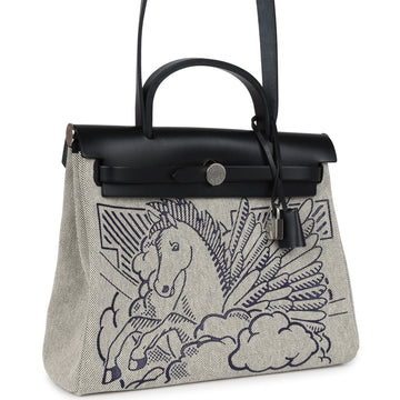 Hermes Herbag Zip Pegase Pop PM 31 ESru Toile H Canvas and Black Hunter Palladium Hardware