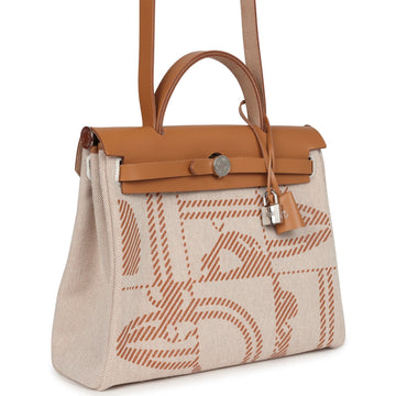 Hermes Herbag Zip PM 31 "Brides de Gala" Natural Sable Berline Hunter and ESru Toile H Canvas Palladium Hardware