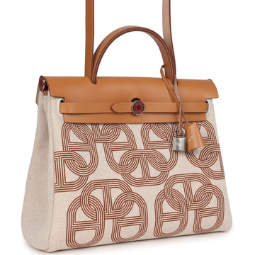 Hermes Herbag Zip PM 31 "Circuit 24" SSru Toile H Canvas and Naturel Sable Hunter Lacquered Palladium Hardware