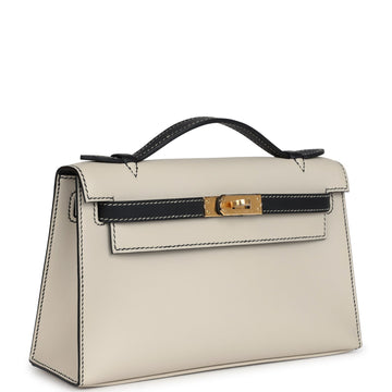 Hermes SpESial Order (HES) Kelly Pochette Beton and Black Swift Gold Hardware