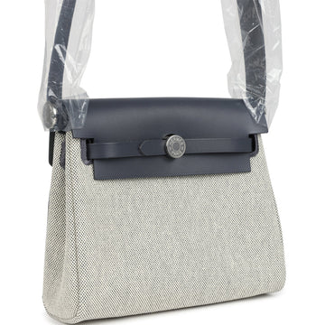Hermes Herbag Zip 20 Mini ESru and Ardoise Toile H Canvas and Ardoise Vache Hunter Palladium Hardware