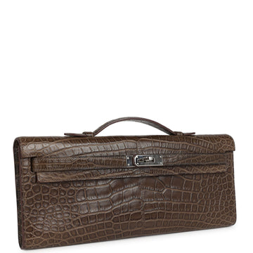New Hermes Kelly Cut Gris Elephant Matte Alligator Palladium Hardware