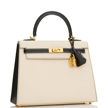 Hermes SpESial Order (HES) Kelly Sellier 25 Nata and Black Epsom Gold Hardware