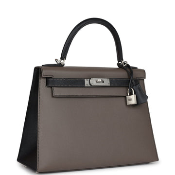 Hermes SpESial Order (HES) Kelly Sellier 28 Etain and Black Epsom Brushed Palladium Hardware