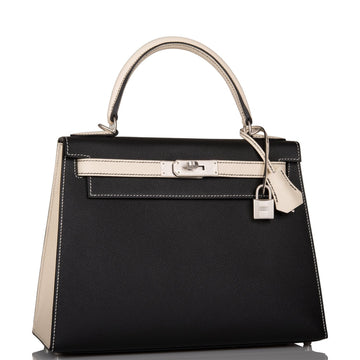 Hermes SpESial Order (HES) Kelly Sellier 28 Black and Craie Epsom Brushed Palladium Hardware
