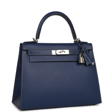 Hermes SpESial Order (HES) Kelly Sellier 28 Bleu Indigo Epsom Palladium Hardware