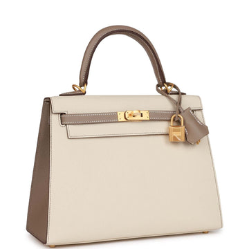 Hermes SpESial Order (HES) Kelly Sellier 25 Craie and Gris Asphalte Epsom Brushed Gold Hardware