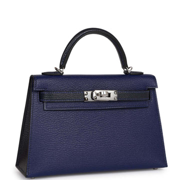 Hermes SpESial Order (HES) Kelly Sellier 20 Bleu Encre and Bleu Indigo Chevre Mysore Palladium Hardware
