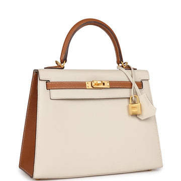 Hermes SpESial Order (HES) Kelly Sellier 25 Craie and Gold Epsom Brushed Gold Hardware