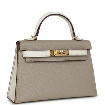 Hermes SpESial Order (HES) Kelly Sellier 20 Gris Tourterelle and Nata Chevre Gold Hardware