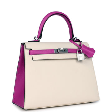 Hermes SpESial Order (HES) Kelly Sellier 25 Nata and Rose Pourpre Epsom Brushed Palladium Hardware