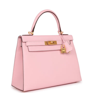 Hermes SpESial Order (HES) Kelly Sellier 28 Rose Sakura Verso Chevre Brushed Gold Hardware