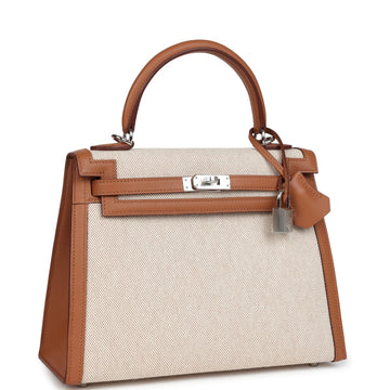 Hermes Kelly Sellier 25 Gold Swift and ESru Toile Palladium Hardware