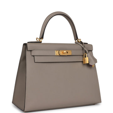 Hermes SpESial Order (HES) Kelly Sellier 28 Gris Asphalte Verso Epsom Brushed Gold Hardware