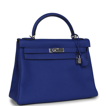 Hermes Kelly Retourne 32 Bleu ElEStric Togo Palladium Hardware