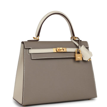 Hermes SpESial Order (HES) Kelly Sellier 25 Etoupe and Craie Epsom Brushed Gold Hardware