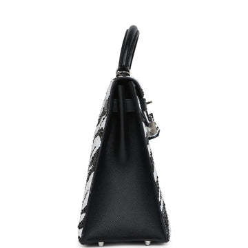 Custom Zebra SwaroESki Crystal Hermes Kelly Sellier 32 Black Epsom Palladium Hardware