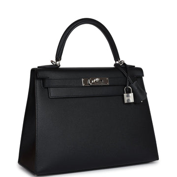 Hermes Kelly Sellier 28 Black Epsom Palladium Hardware