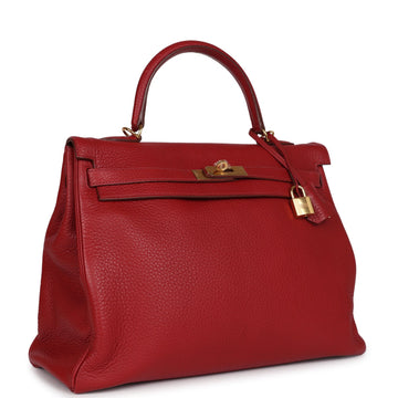 New Hermes Kelly 35 Rouge Garance Clemence Gold Hardware