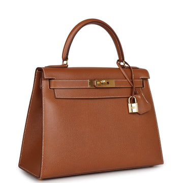 Vintage Hermes Kelly Sellier 28 Gold Courchevel Gold Hardware