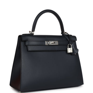 Hermes SpESial Order (HES) Kelly Sellier 28 Bleu Obscur Verso Sombrero Palladium Hardware