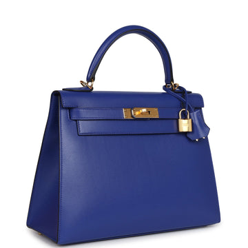 Hermes Kelly Sellier 28 Bleu ElEStric Tadelakt Gold Hardware